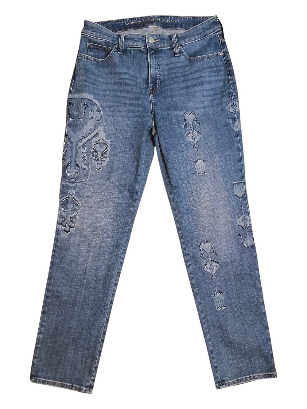 Chico's So Slimming Girlriend Slim Leg Ankle Jeans Beaded Embroidery Size 6